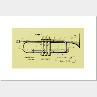 Trumpet Player Gift - 1924 Vintage Trumpet Patent Print Posters and Art